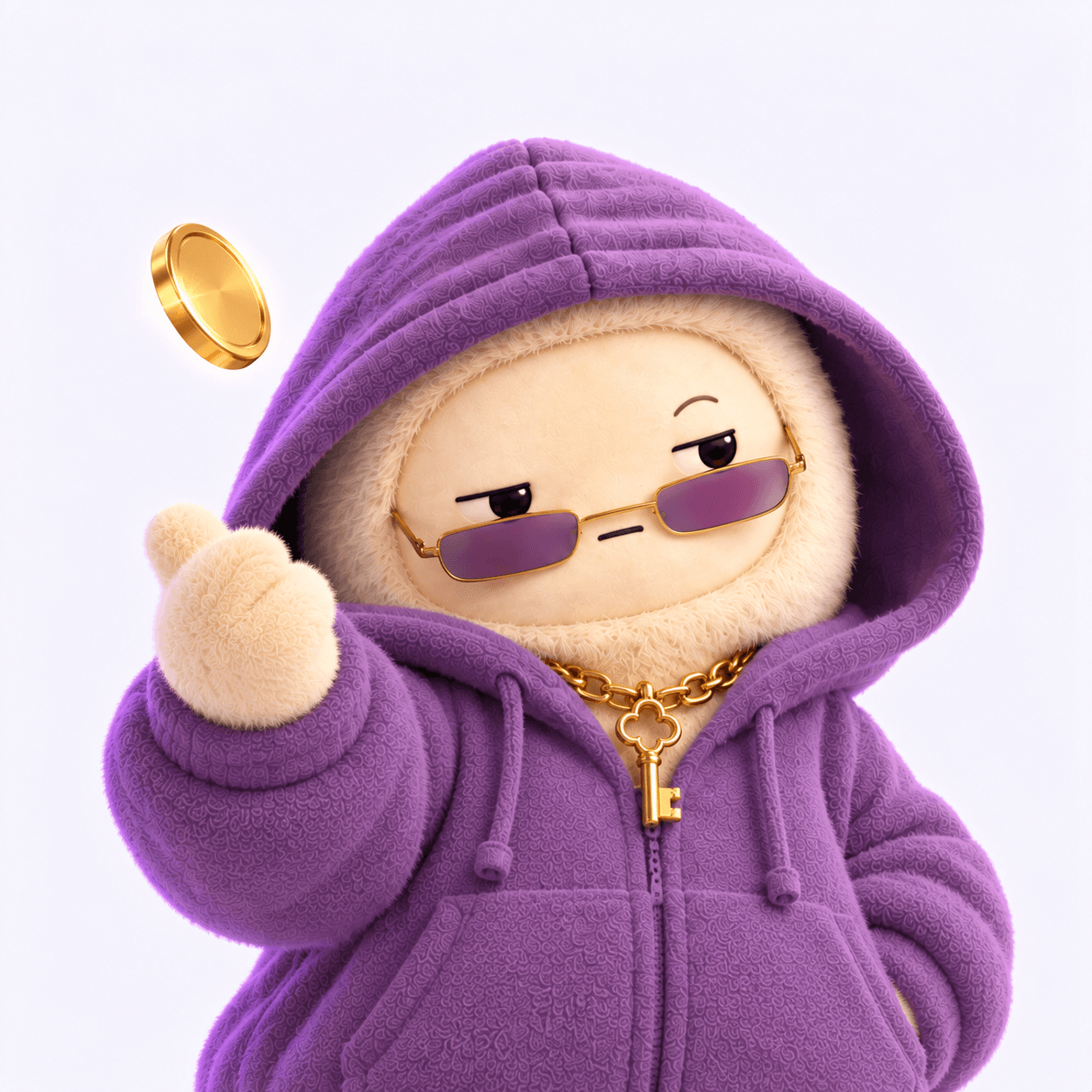 amusa flipping a gold coin with a bored look